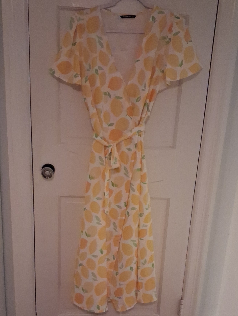 BloomChic Yellow Lemon-Print Maxi Wrap Dress